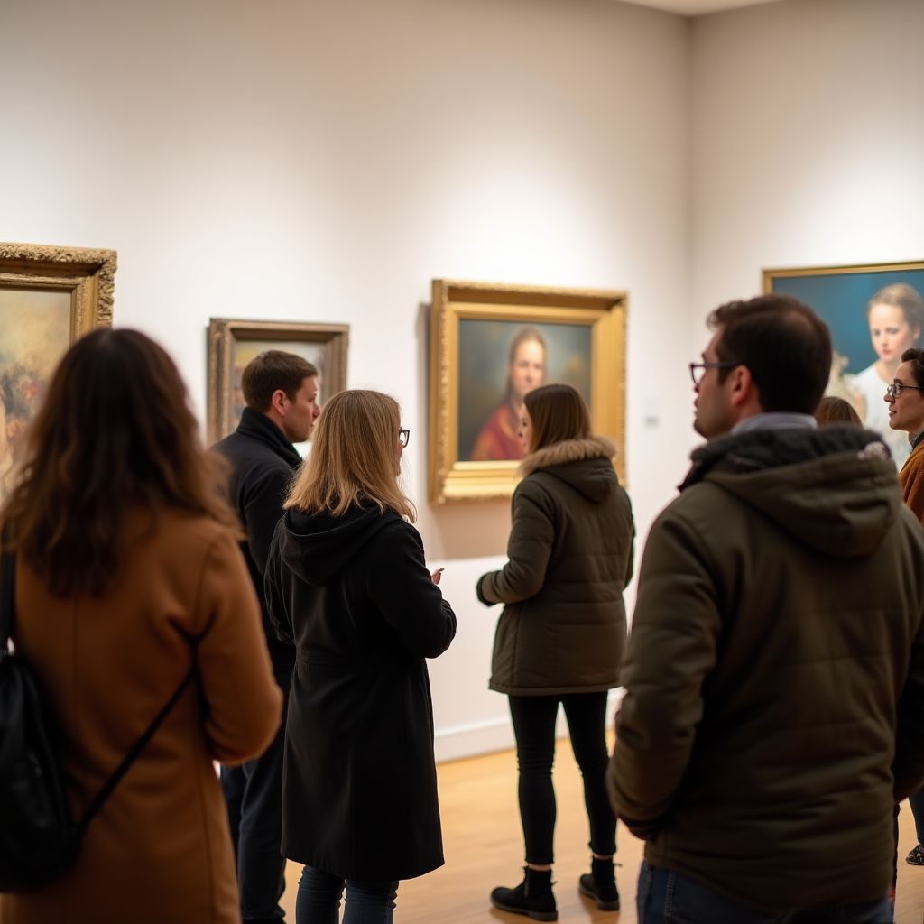 Bir sanat atölyesinde sohbet eden bir grup insan